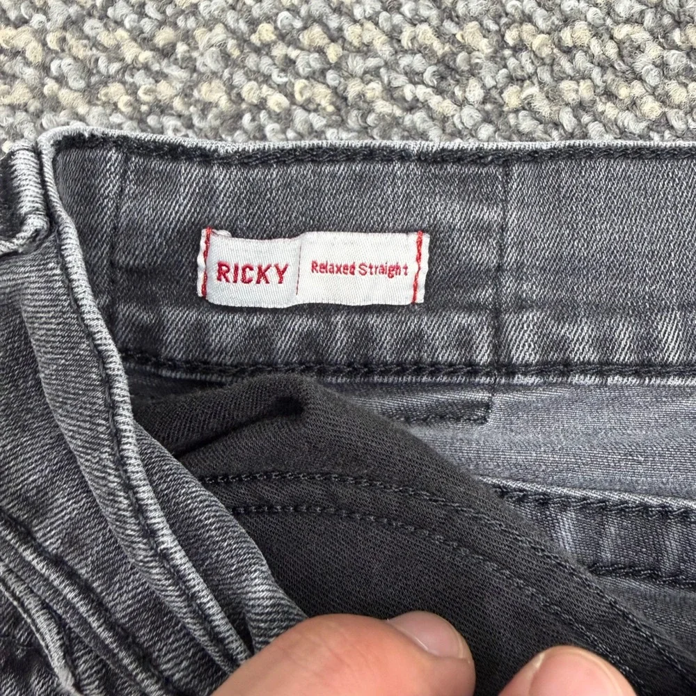 True Religion Ricky Relaxed Straight Jeans Mens 42 Rinse Black Faded Flap Pocket